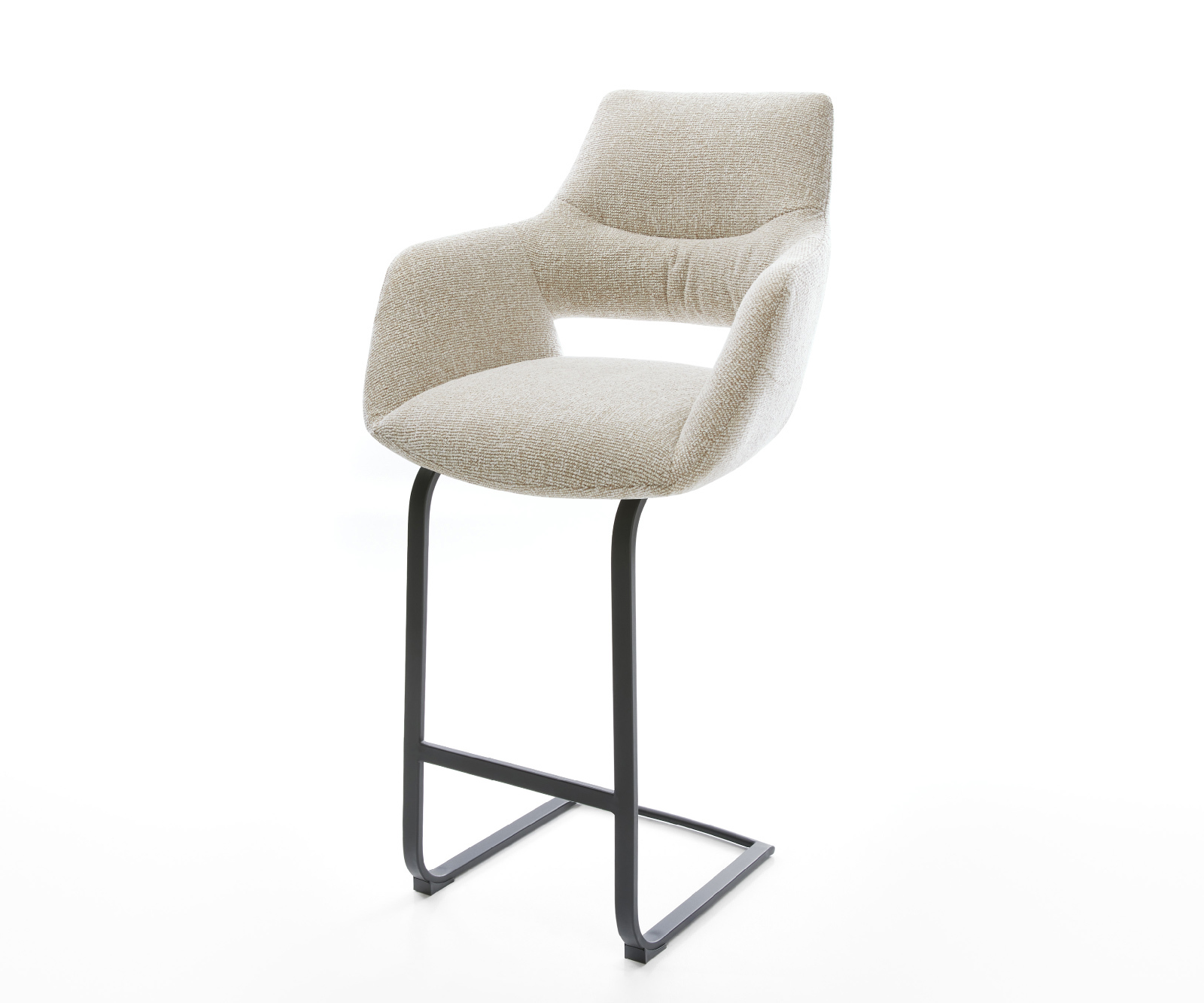 Barová židle Yago-Flex látka Měkký béžová konzolová podnož plochá kov černá taštičkové pružiny