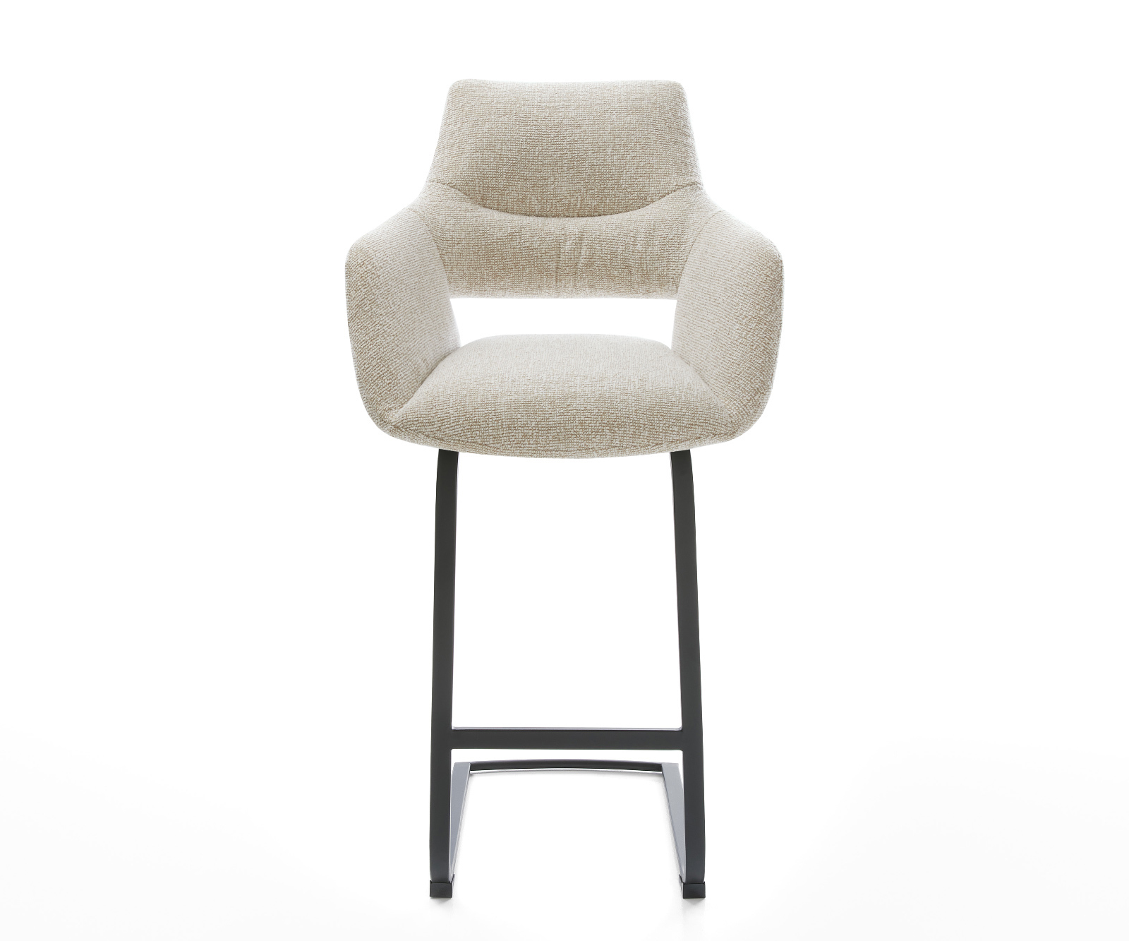 Barová židle Yago-Flex látka Měkký béžová konzolová podnož plochá kov černá taštičkové pružiny - Obrázek 2