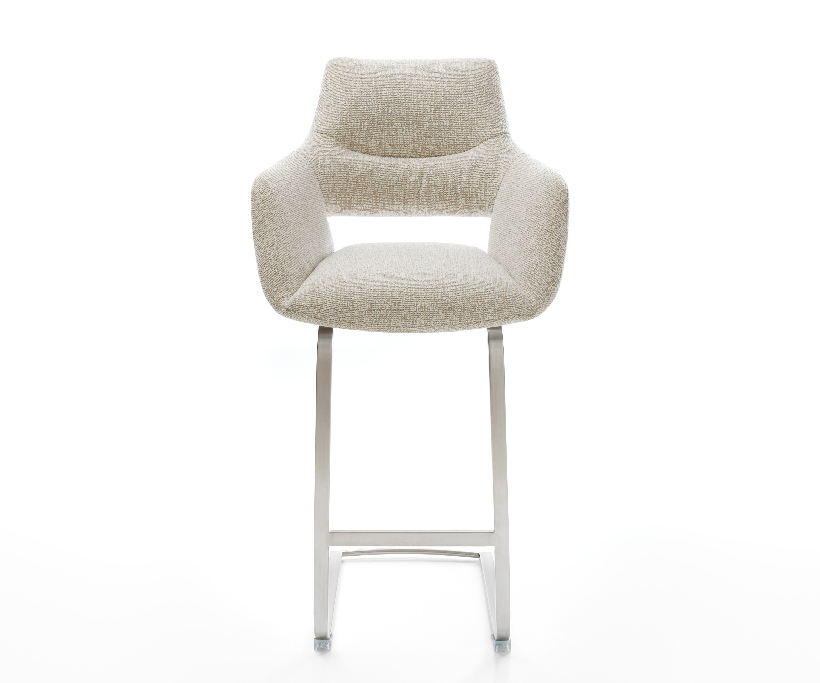 Barová židle Yago-Flex látka Měkký béžová jídelní židle plochý nerezová ocel stříbrná taštičkové pružiny - Obrázek 2