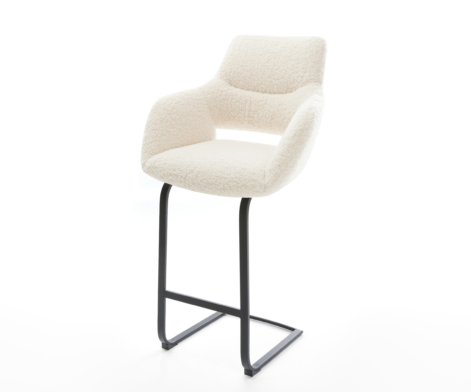 Barová židle Yago-Flex plyšová látka béžová konzolová podnož plochá kov černá taštičkové pružiny