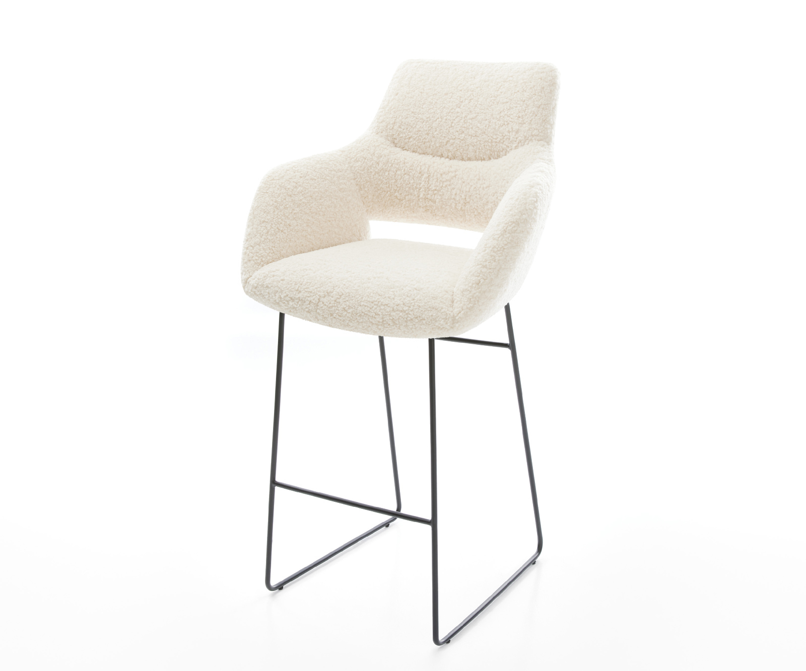 Barová židle Yago-Flex plyšová látka béžová tenká podnož kov černá taštičkové pružiny