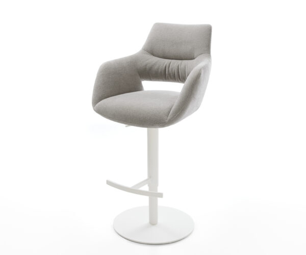 Barová židle Yago-Flex strukturovaná látka měkký šedá otočná podnož výškově nastavitelná kov bílá taštičkové pružiny