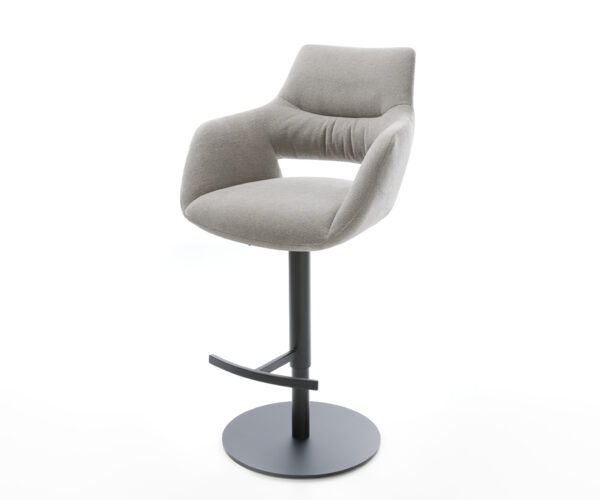 Barová židle Yago-Flex strukturovaná látka měkký šedá otočná podnož výškově nastavitelná kov černá taštičkové pružiny