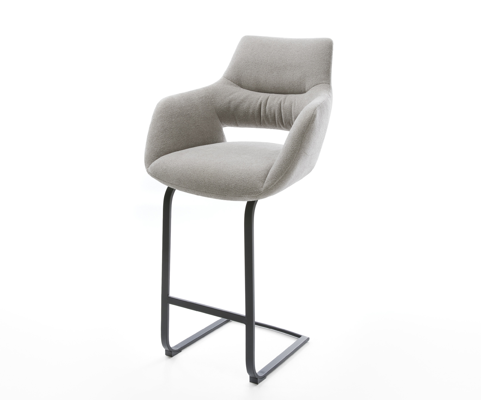 Barová židle Yago-Flex strukturovaná látka měkký šedá jídelní židle plochá kov černá taštičkové pružiny