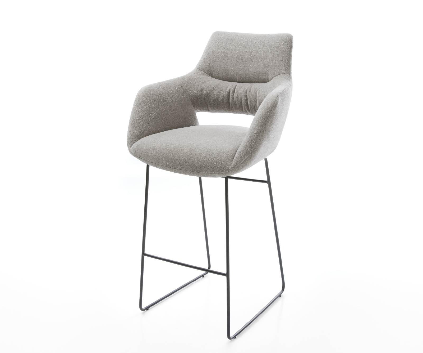 Barová židle Yago-Flex strukturovaná látka měkká šedá tenká podnož kov černá taštičkové pružiny