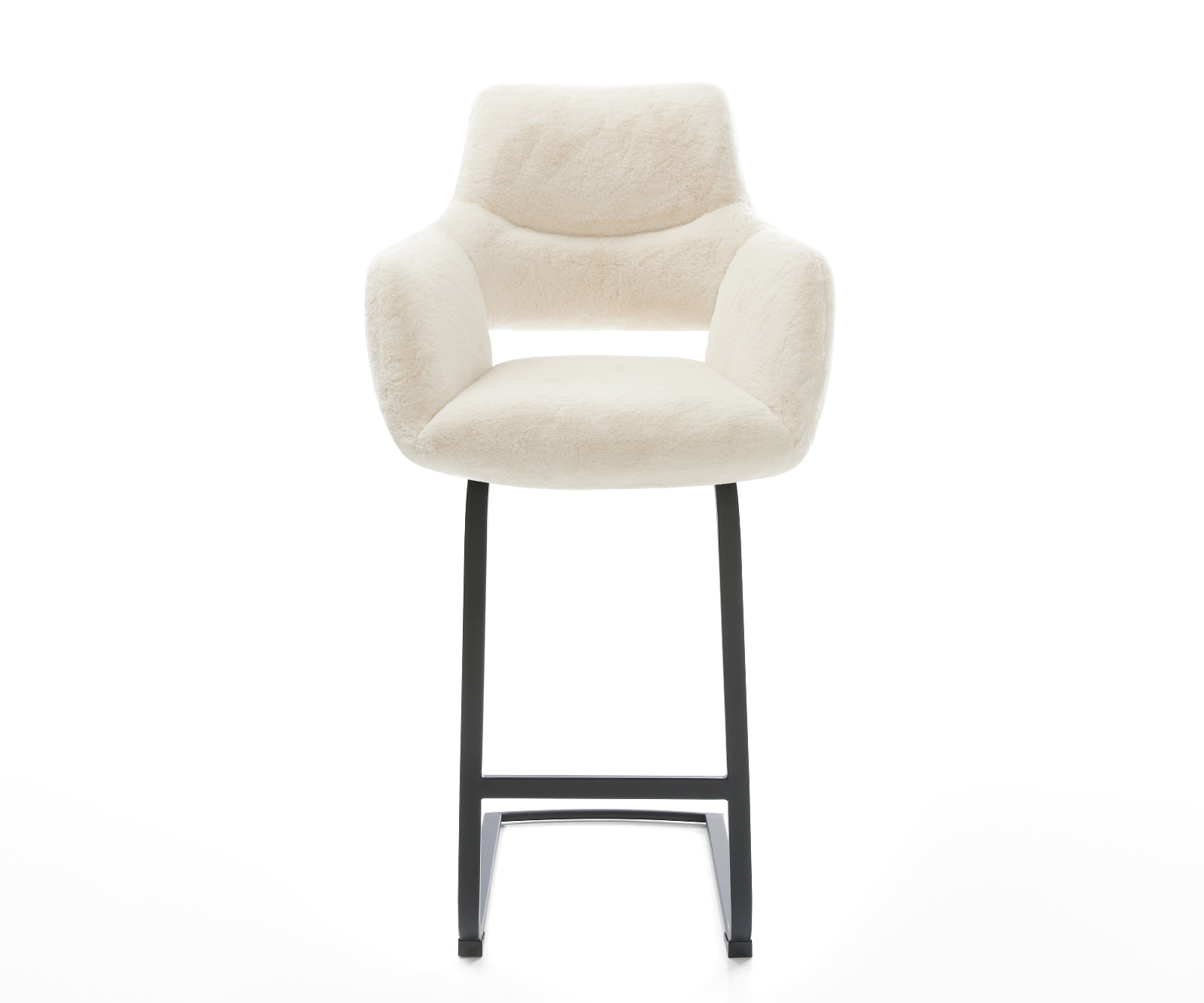 Barová židle Yago-Flex plyšový manšestr krémová bílá jídelní židle plochá kov černá taštičkové pružiny - Obrázek 2
