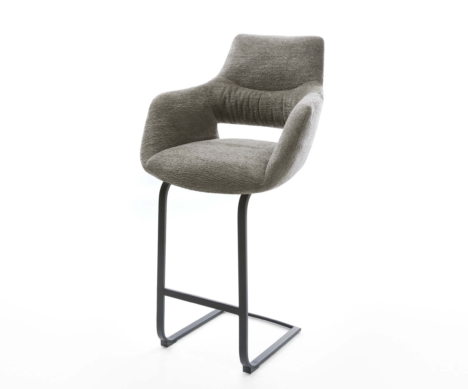 Barová židle Yago-Flex bouclé měkký tmavě béžová konzolová podnož plochá kov černá taštičkové pružiny