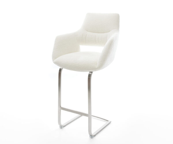 Barová židle Yago-Flex bouclé měkký béžová jídelní židle plochý nerezová ocel stříbrná taštičkové pružiny