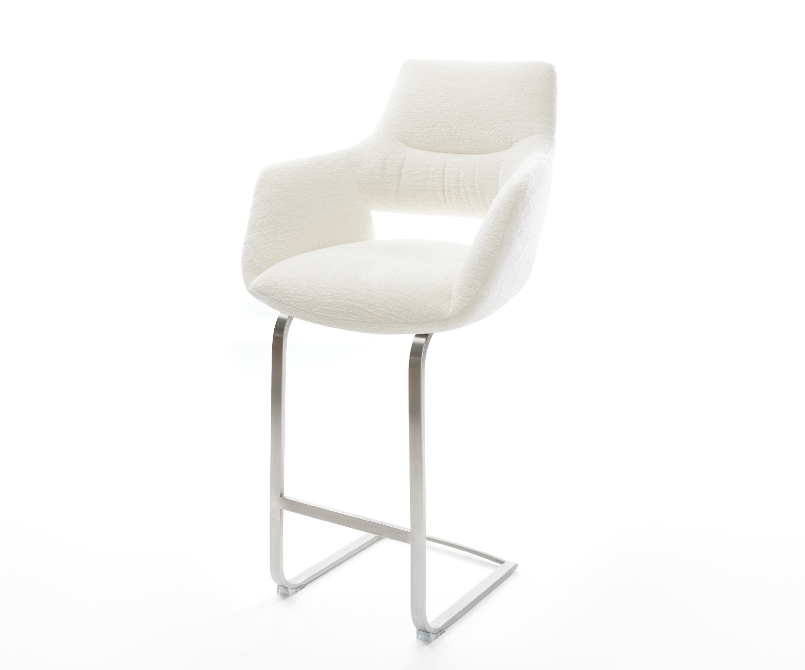 Barová židle Yago-Flex bouclé měkký béžová jídelní židle plochý nerezová ocel stříbrná taštičkové pružiny