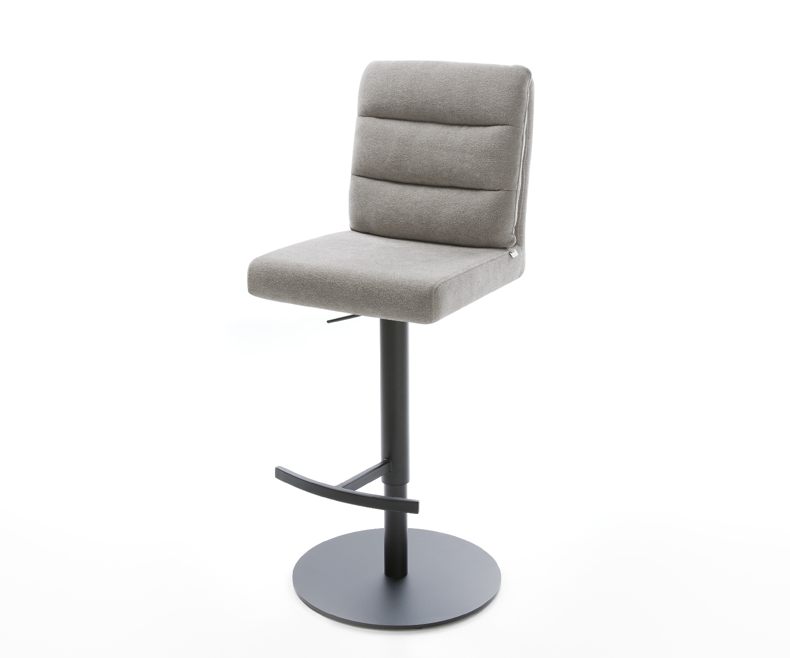 Barová židle Pela-Flex strukturovaná látka měkká šedá otočná podnož výškově nastavitelná kov černá
