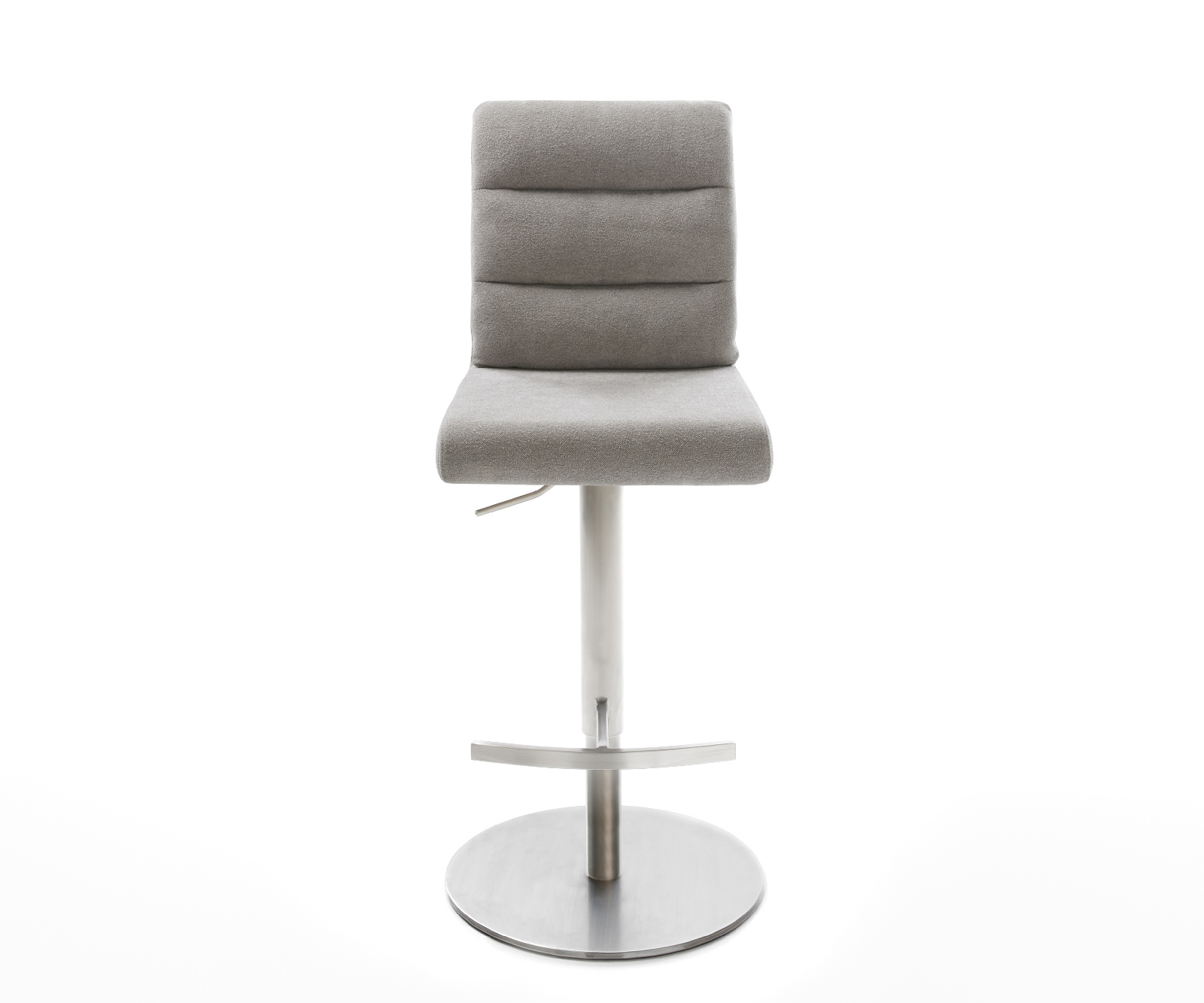 Barová židle Pela-Flex strukturovaná látka měkká šedá otočná podnož výškově nastavitelná nerezová ocel stříbrná - Obrázek 2