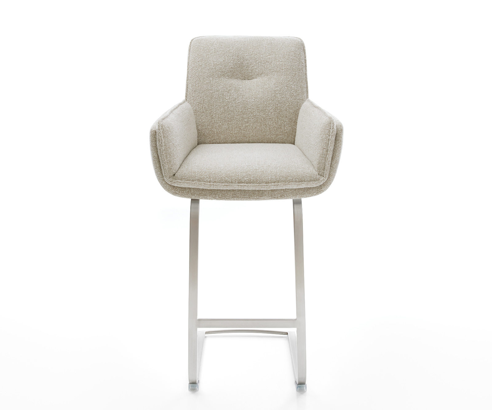 Barová židle Nela-Flex látka Měkký béžová jídelní židle plochý nerezová ocel stříbrná - Obrázek 2