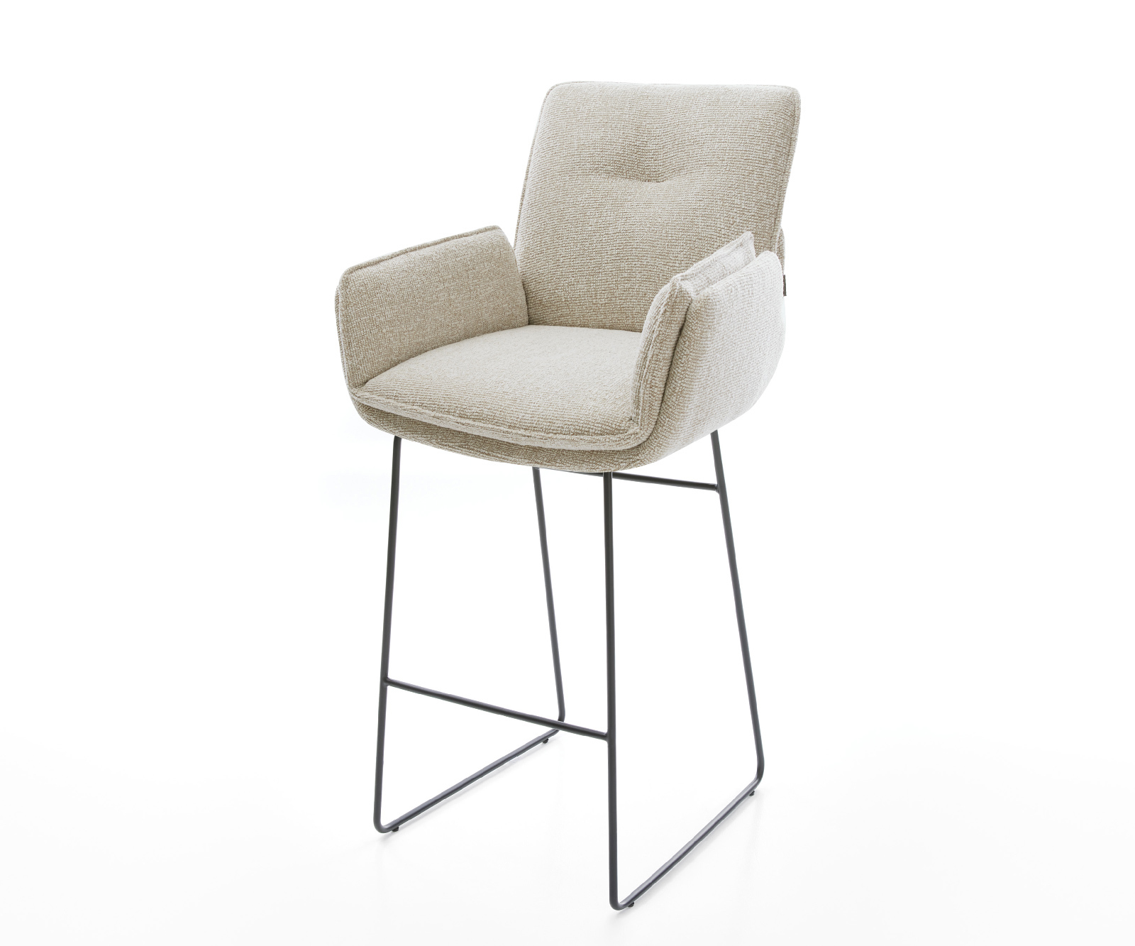 Barová židle Nela-Flex látka Měkký béžová tenká podnož kov černá