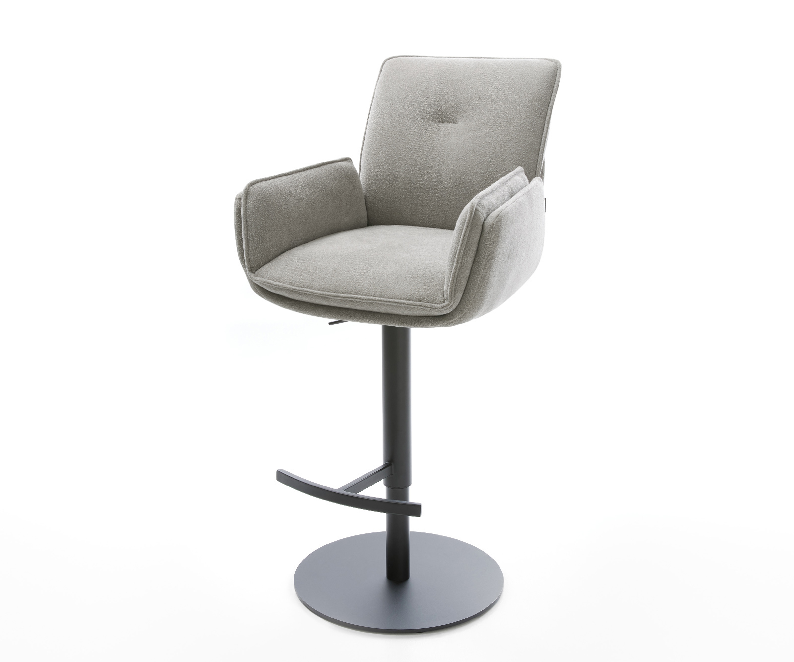 Barová židle Nela-Flex látka Měkký šedá otočná podnož výškově nastavitelná kov černá