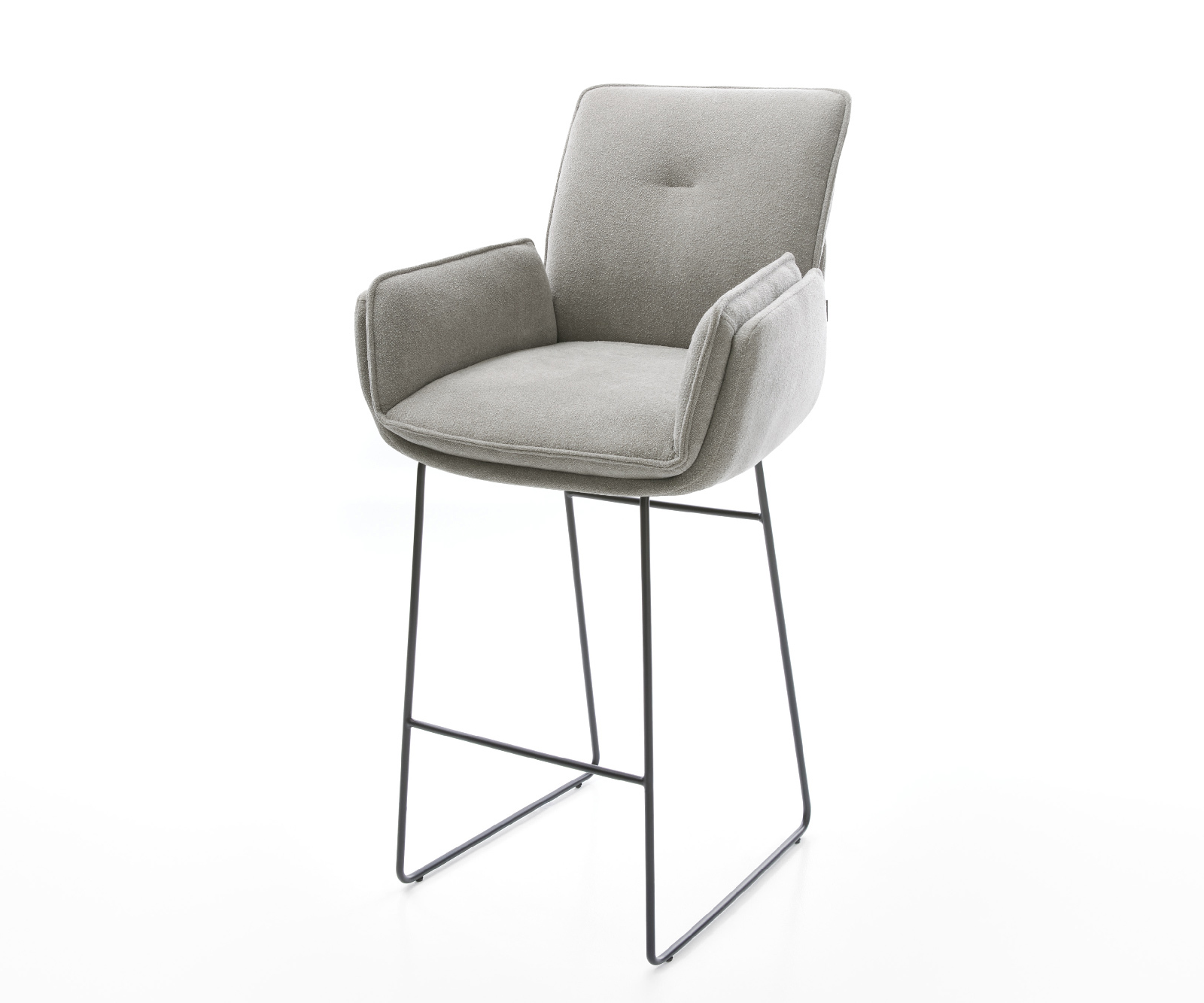 Barová židle Nela-Flex strukturovaná látka měkká šedá tenká kovová podnož černá