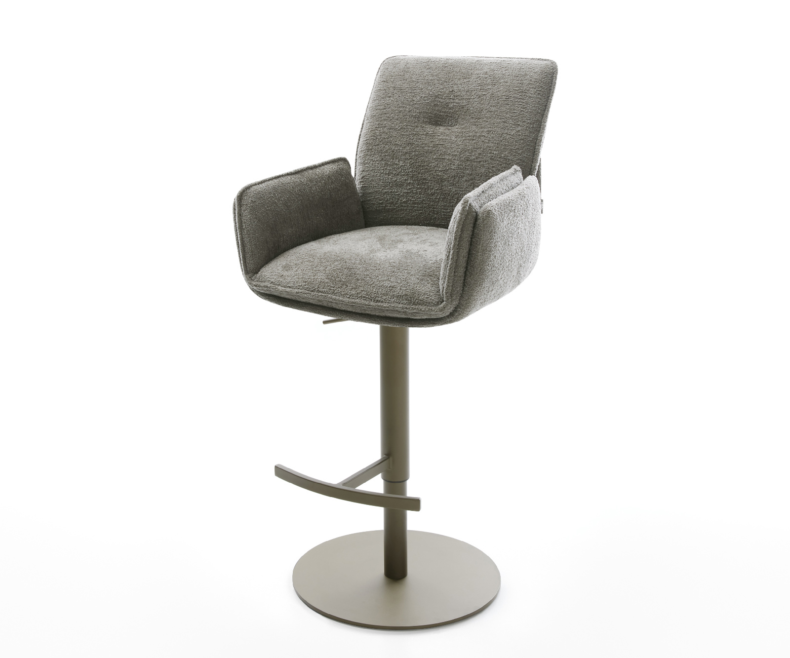 Barová židle Nela-Flex bouclé měkký tmavě béžová otočná podnož výškově nastavitelná kov titanová