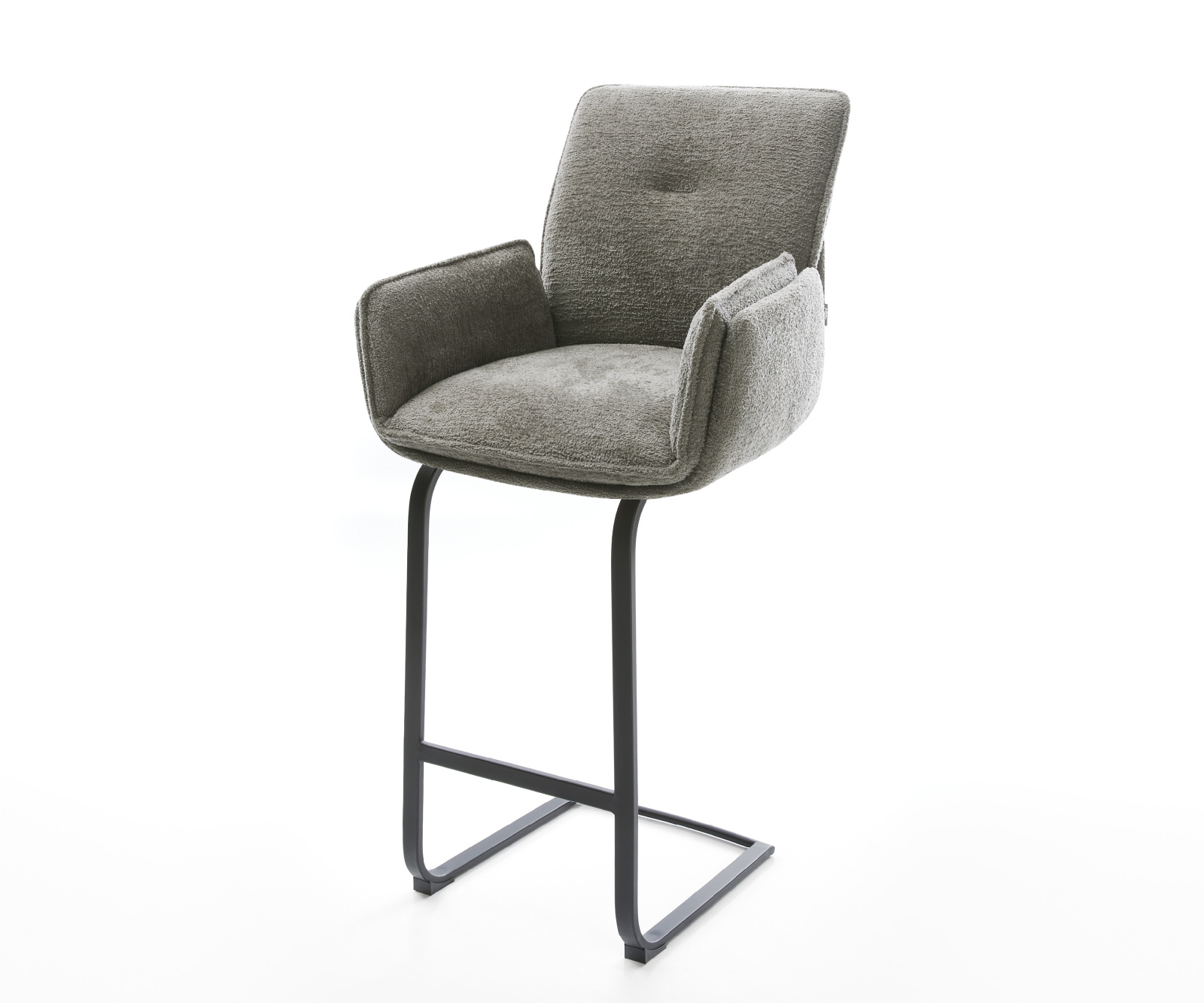 Barová židle Nela-Flex bouclé měkký tmavě béžová konzolová podnož plochá kov černá