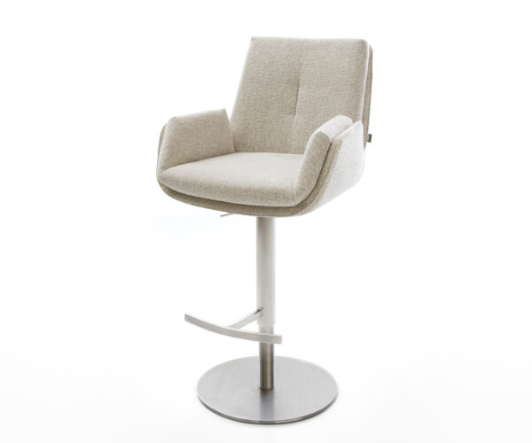 Barová židle Clea-Flex tkanina měkká béžová otočná podnož výškově nastavitelná nerezová ocel stříbrná