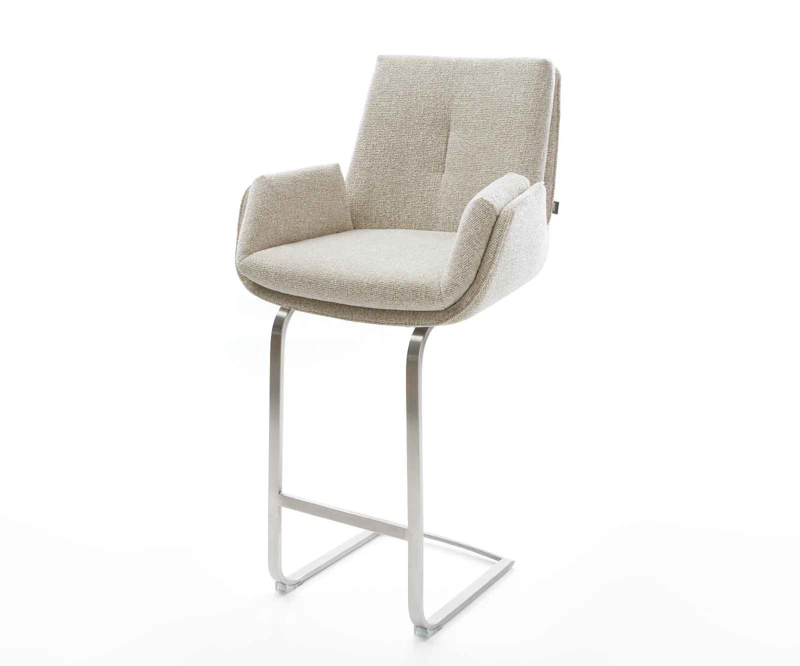 Barová židle Clea-Flex tkanina Měkký béžová jídelní židle plochá nerezová ocel stříbrná