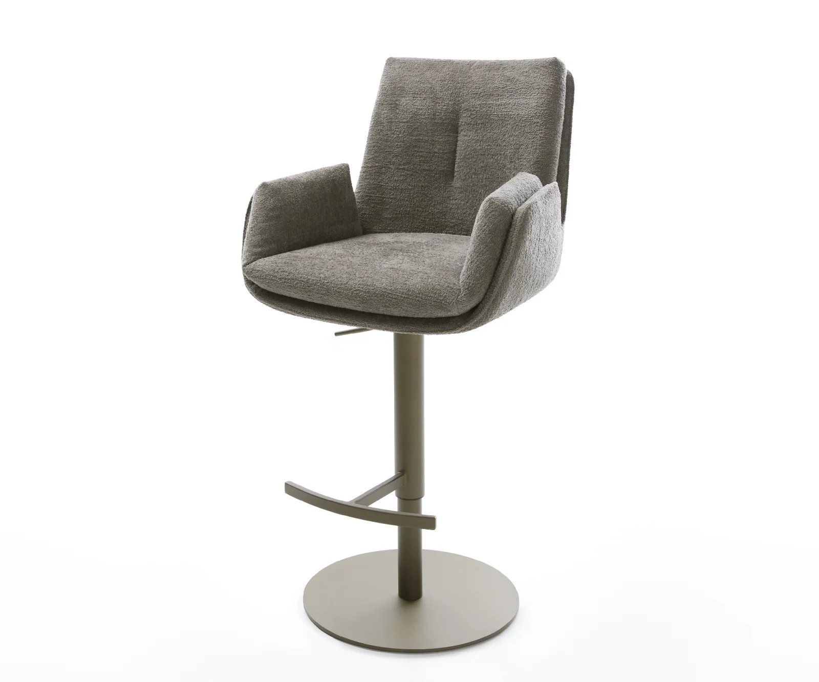 Barová židle Clea-Flex bouclé měkký tmavě béžová otočná podnož výškově nastavitelná kov titanová barva
