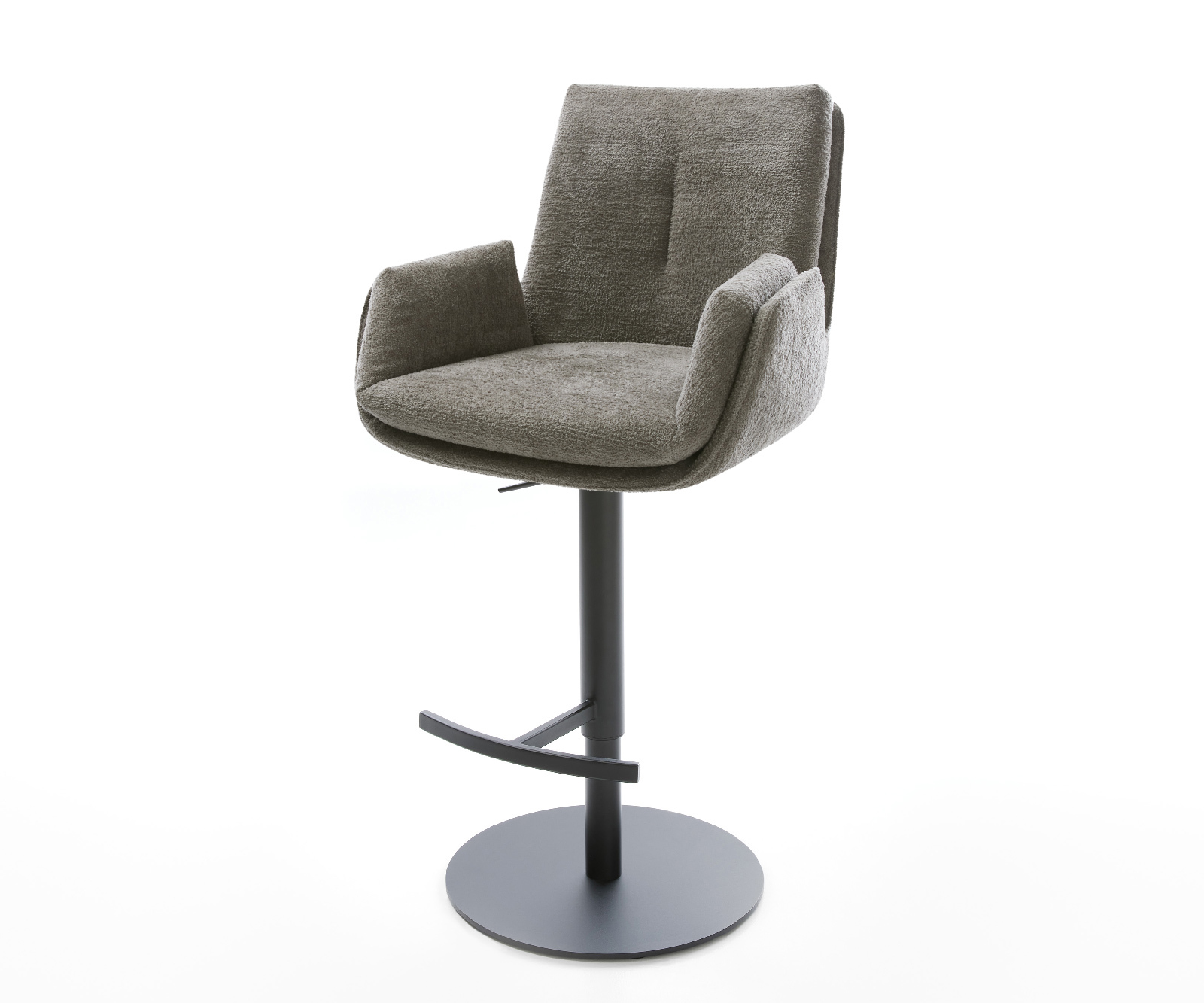 Barová židle Clea-Flex bouclé měkký tmavě béžová otočná podnož výškově nastavitelná kov černá