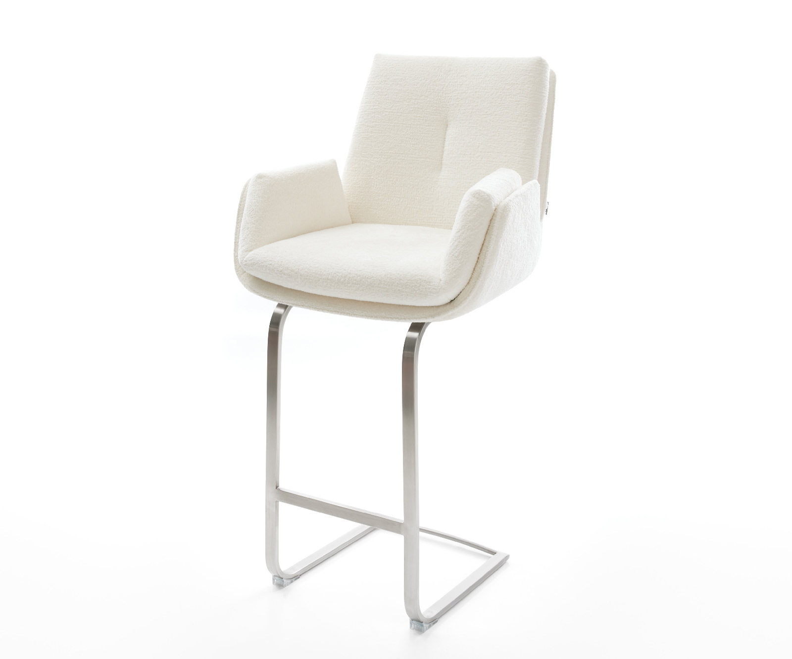 Barová židle Clea-Flex bouclé měkký béžová jídelní židle plochý nerezová ocel stříbrná