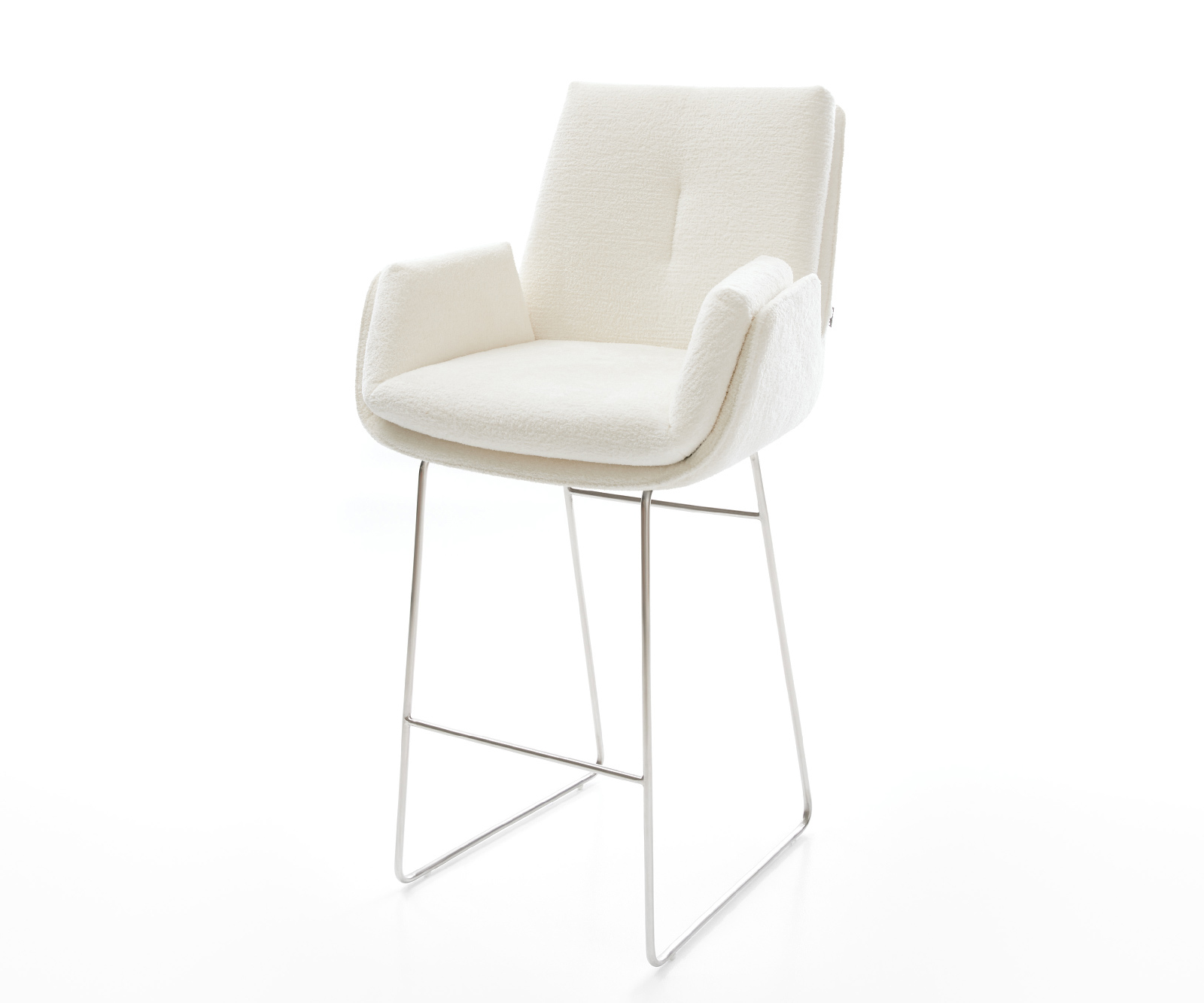 Barová židle Clea-Flex bouclé měkký béžová tenká podnož nerezová ocel stříbrná