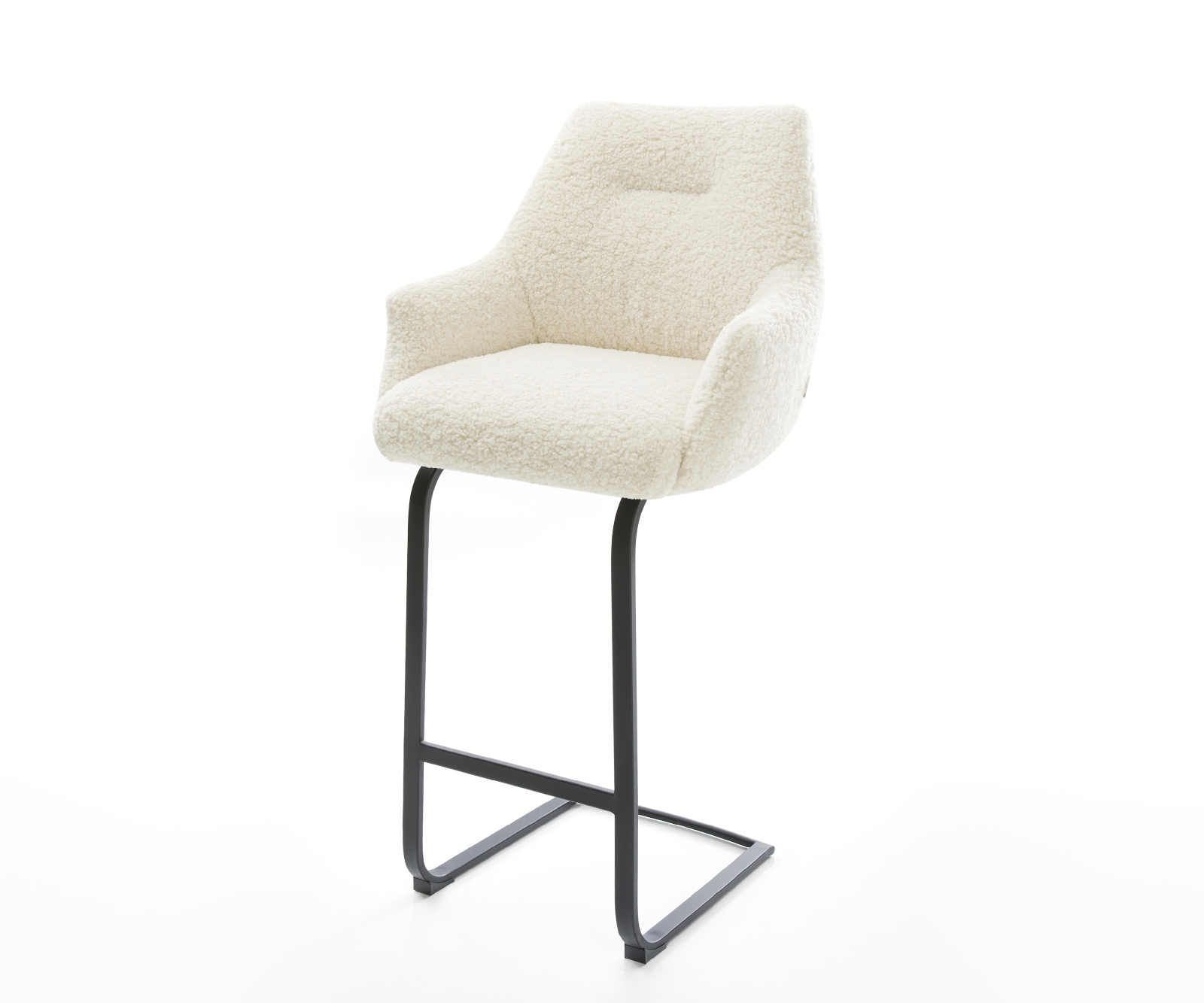 Barová židle Alja-Flex plyšová látka béžová konzolová podnož plochá kov černá taštičkové pružiny