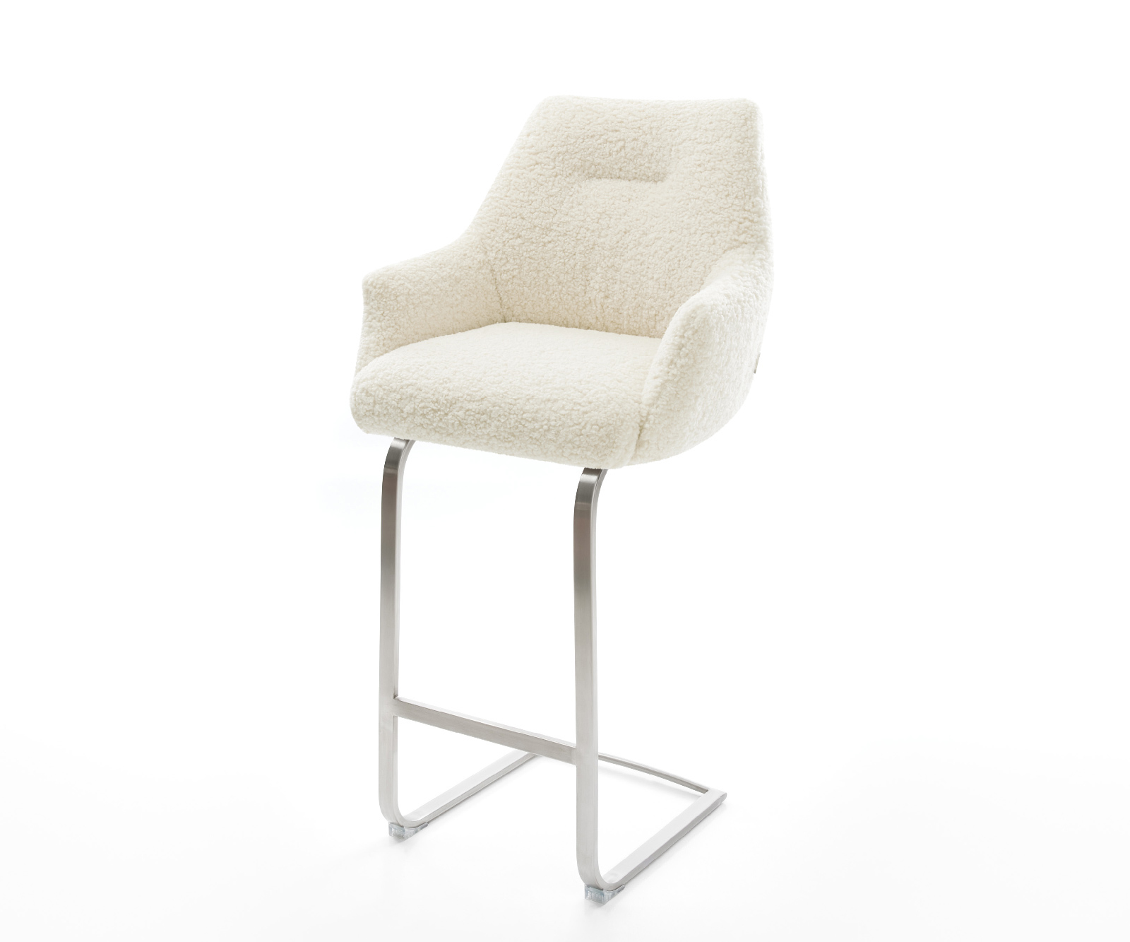 Barová židle Alja-Flex plyšová látka béžová konzolová podnož plochá nerezová ocel stříbrná taštičkové pružiny