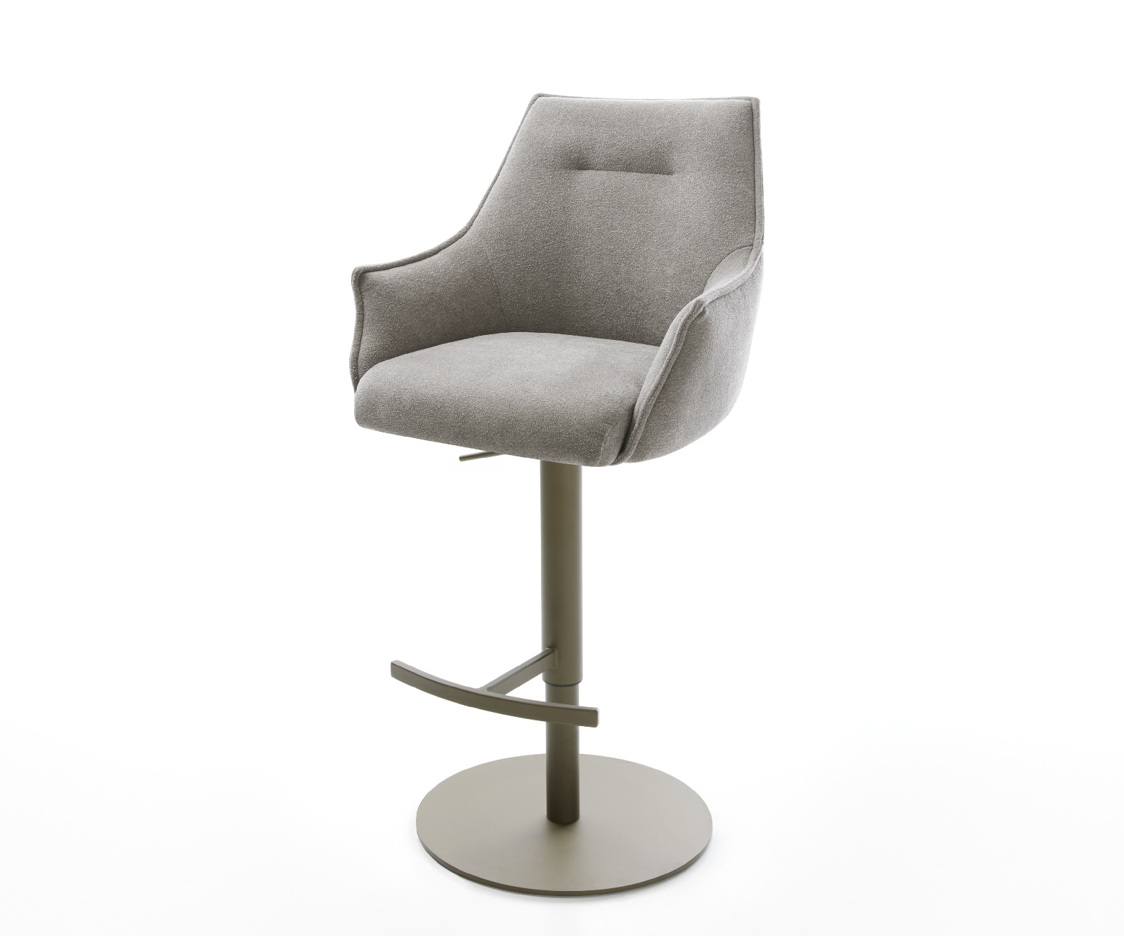 Barová židle Alja-Flex strukturovaná látka měkká šedá otočná podnož výškově nastavitelná kov titanová taštičkové pružiny