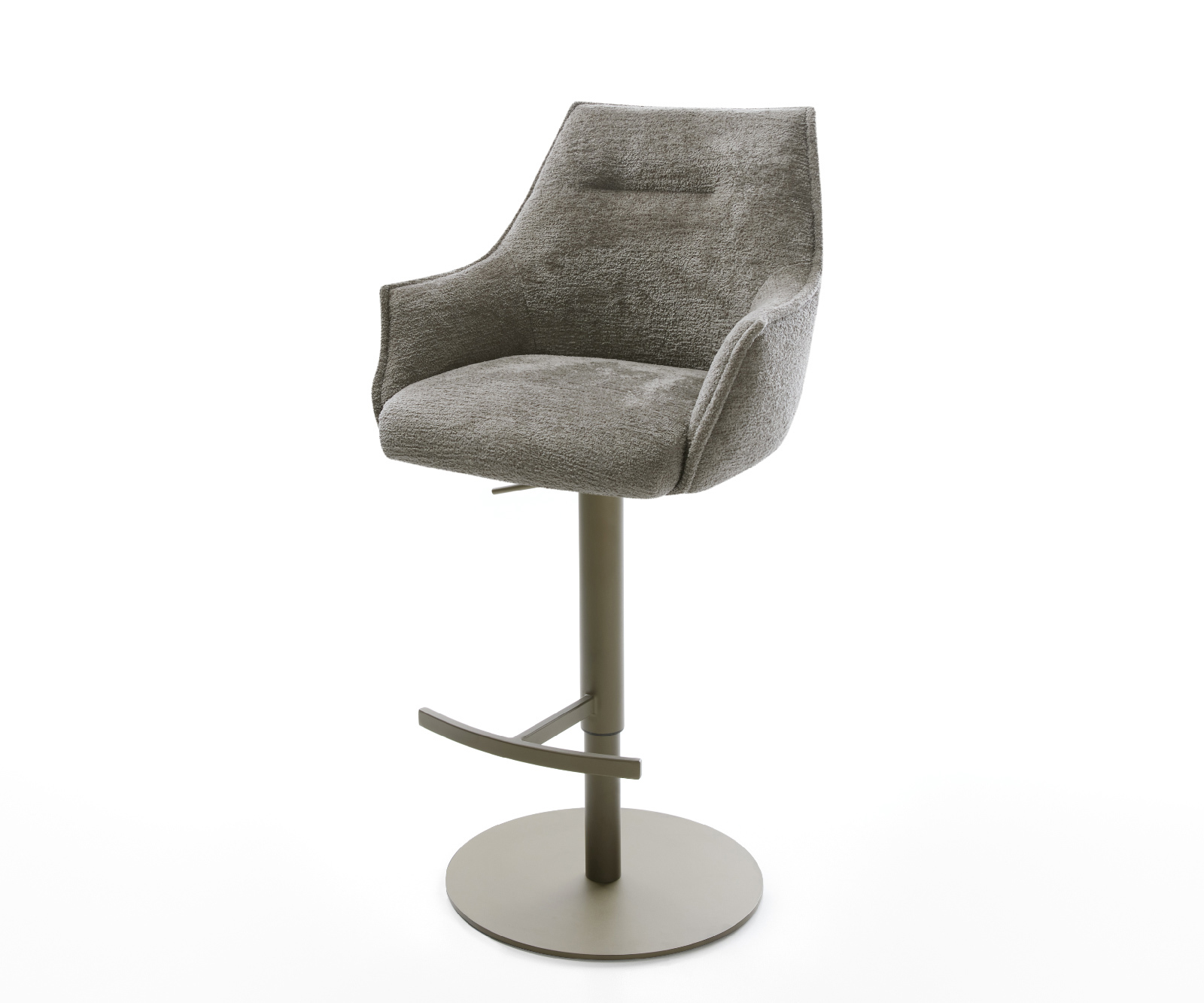 Barová židle Alja-Flex bouclé měkký tmavě béžová otočná podnož výškově nastavitelná kov titanová taštičkové pružiny