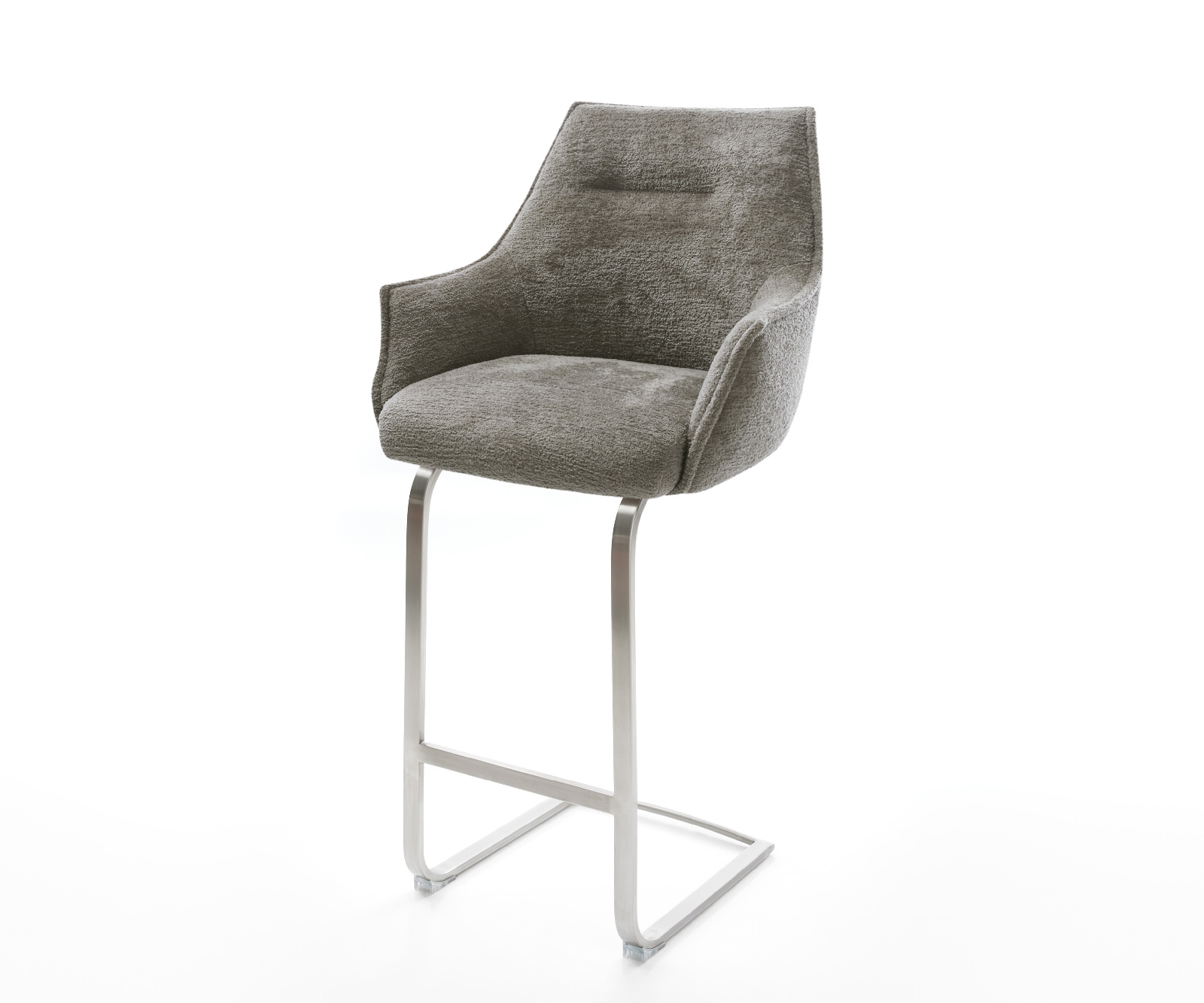 Barová židle Alja-Flex bouclé měkký tmavě béžová konzolová podnož plochá nerezová ocel stříbrná taštičkové pružiny