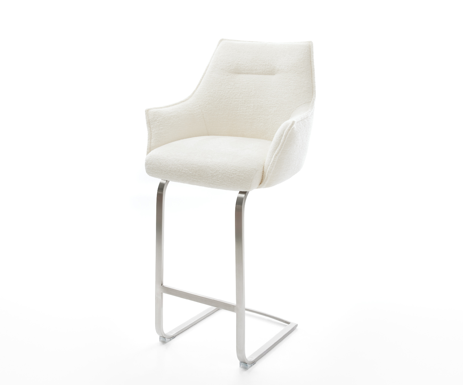 Barová židle Alja-Flex bouclé měkký béžová jídelní židle plochý nerezová ocel stříbrná taštičkové pružiny