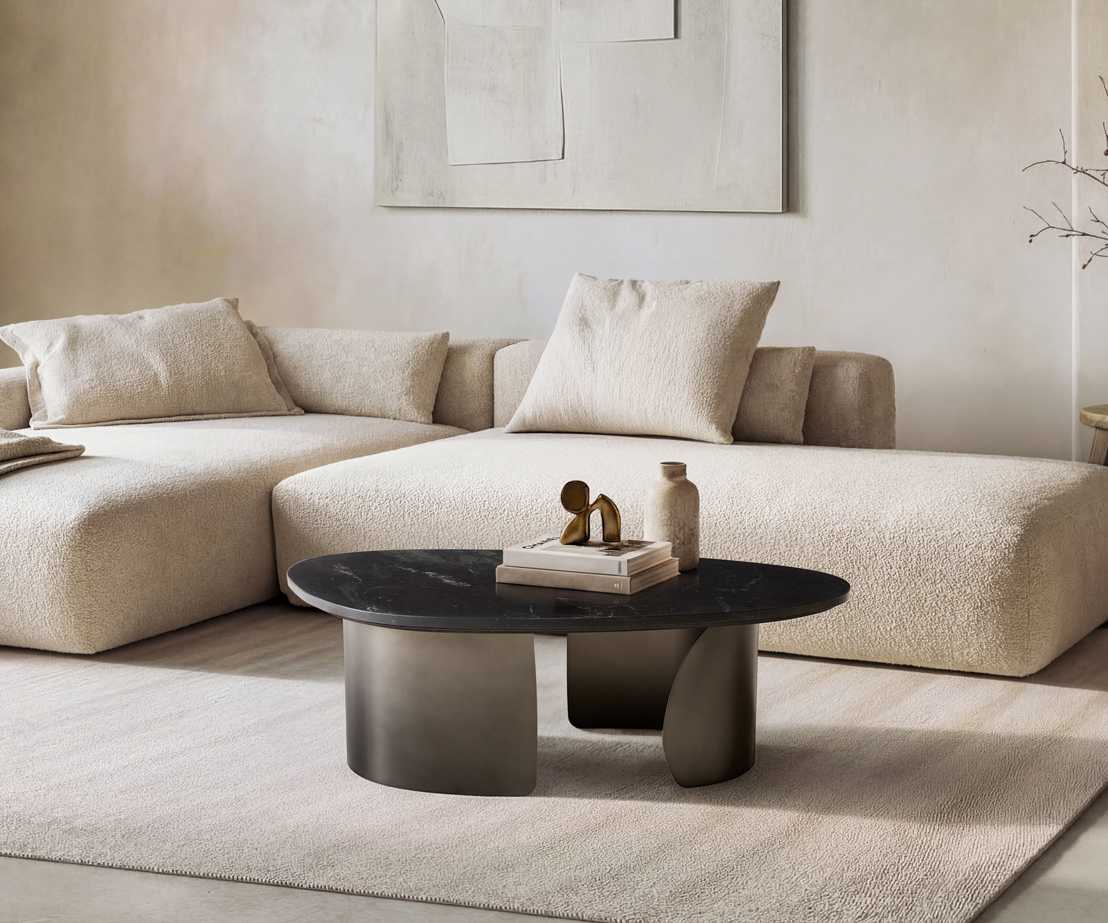 Konferenční stolek Marvello 100x50 cm mramor černá zlatá kov černá vintage