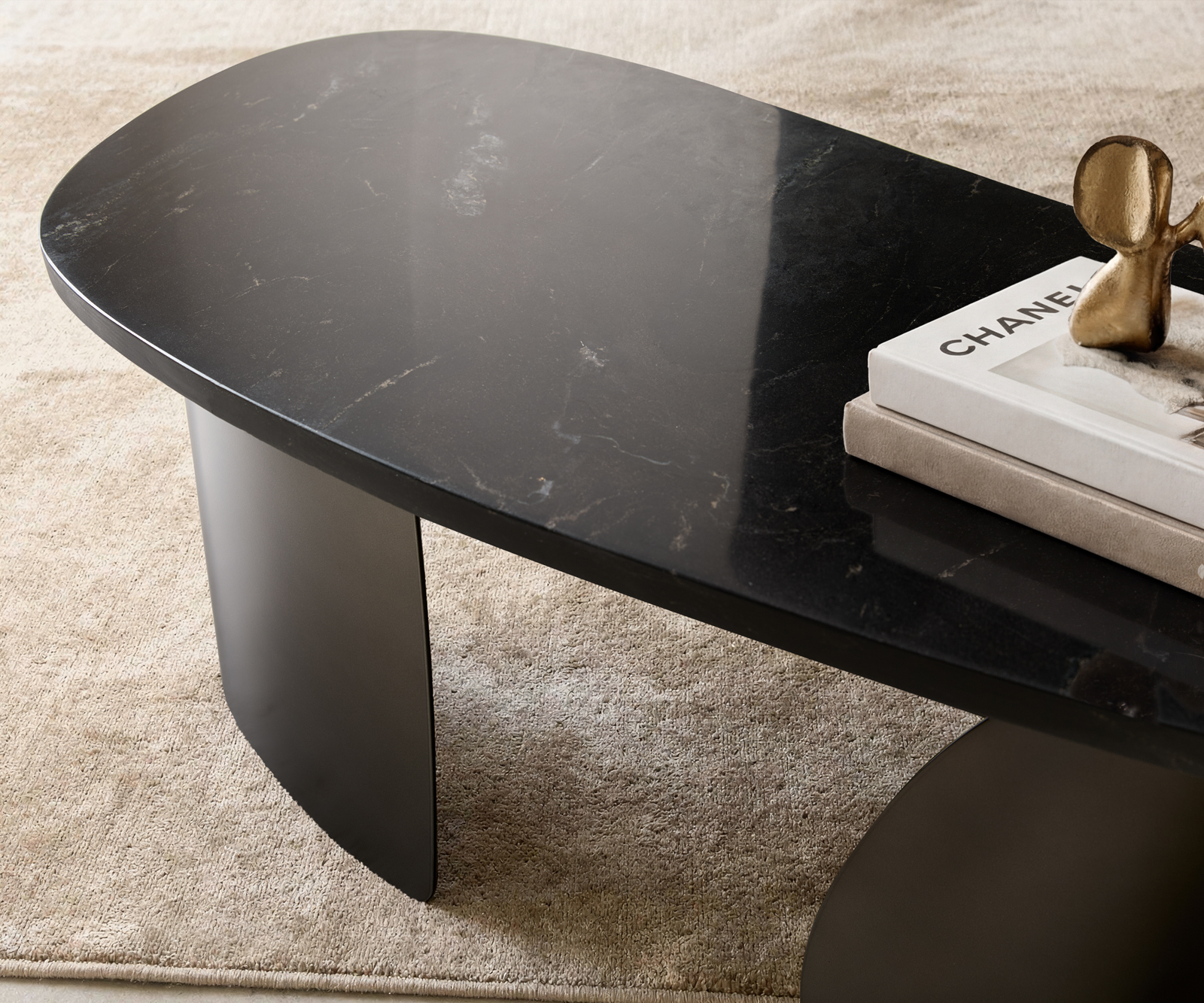 Konferenční stolek Marvello 100x50 cm mramor černá zlatá kov černá vintage - Obrázek 4
