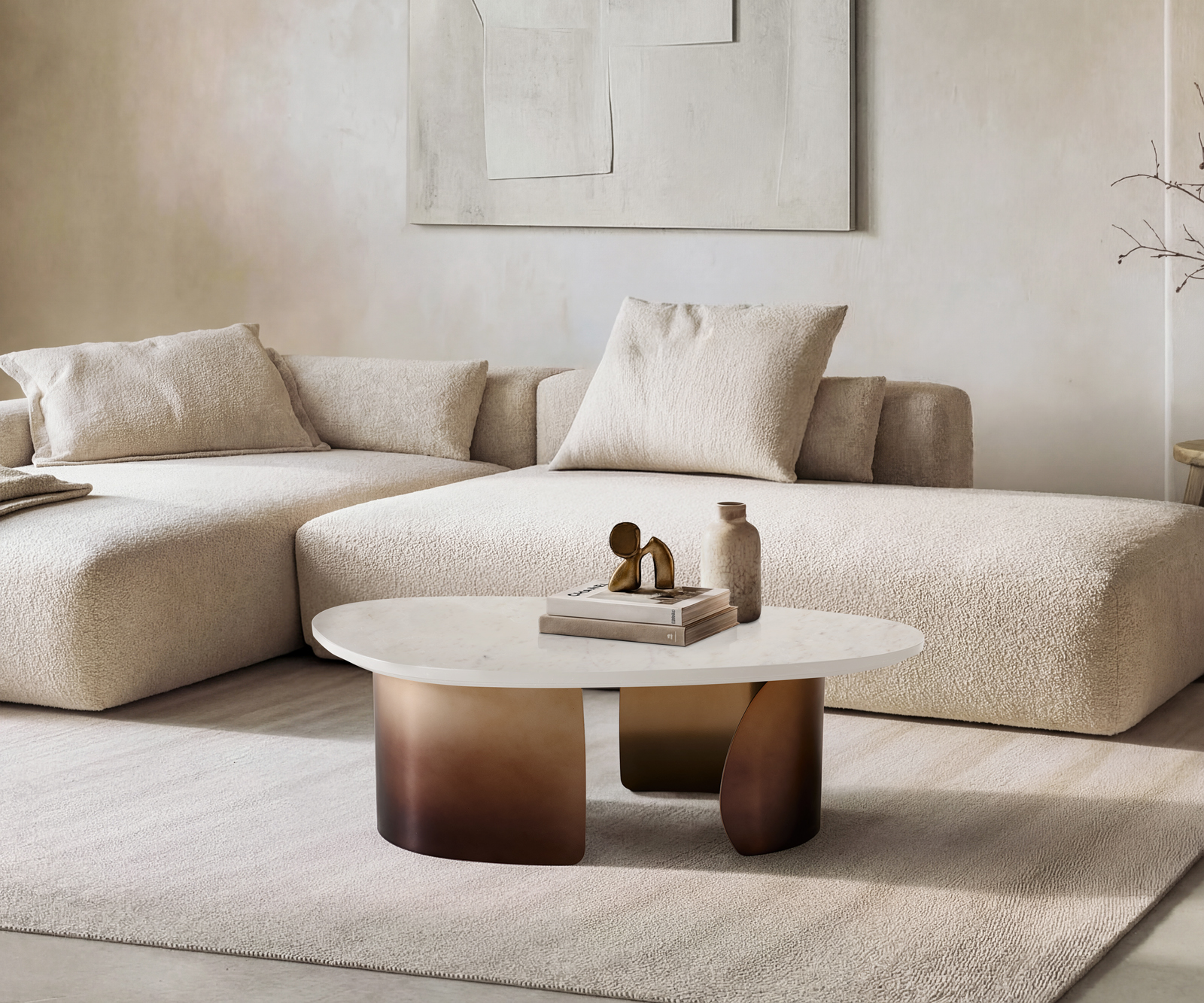 Konferenční stolek Marvello 100x50 cm mramor bílá kov zlatá Fusion Finish