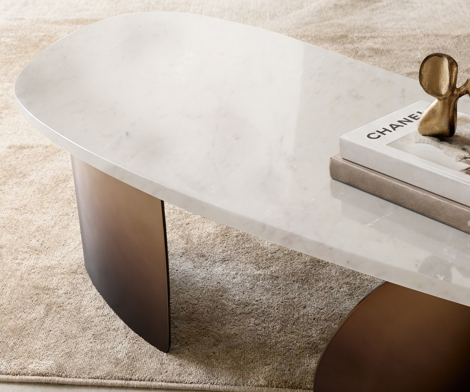 Konferenční stolek Marvello 100x50 cm mramor bílá kov zlatá Fusion Finish - Obrázek 4