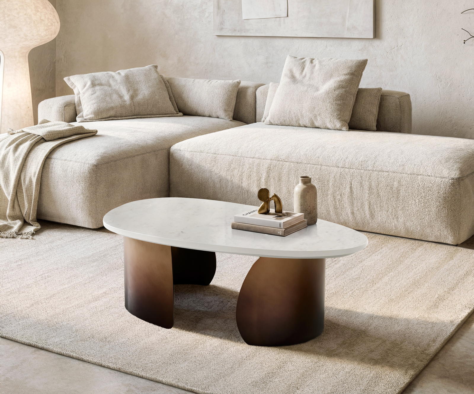 Konferenční stolek Marvello 100x50 cm mramor bílá kov zlatá Fusion Finish - Obrázek 2