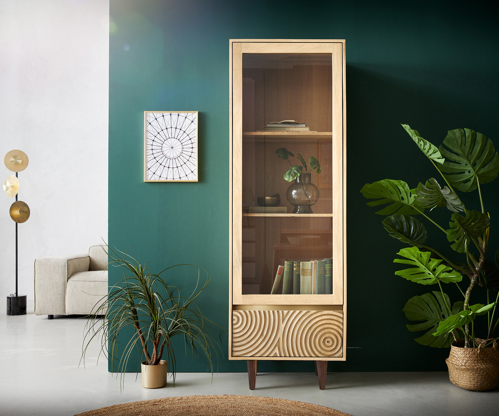 Vitrína Budaya 60x165 cm mango přírodní 2 dvířka podnož čtvercová - Obrázek 2