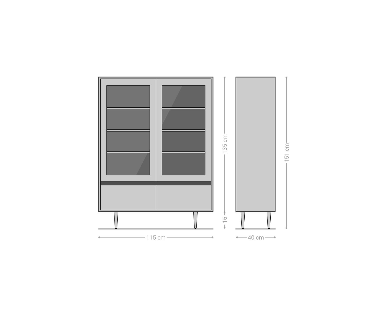 Skleněná vitrína Budaya 115x135 cm mango přírodní 4 dvířka podnož čtvercová - Obrázek 7