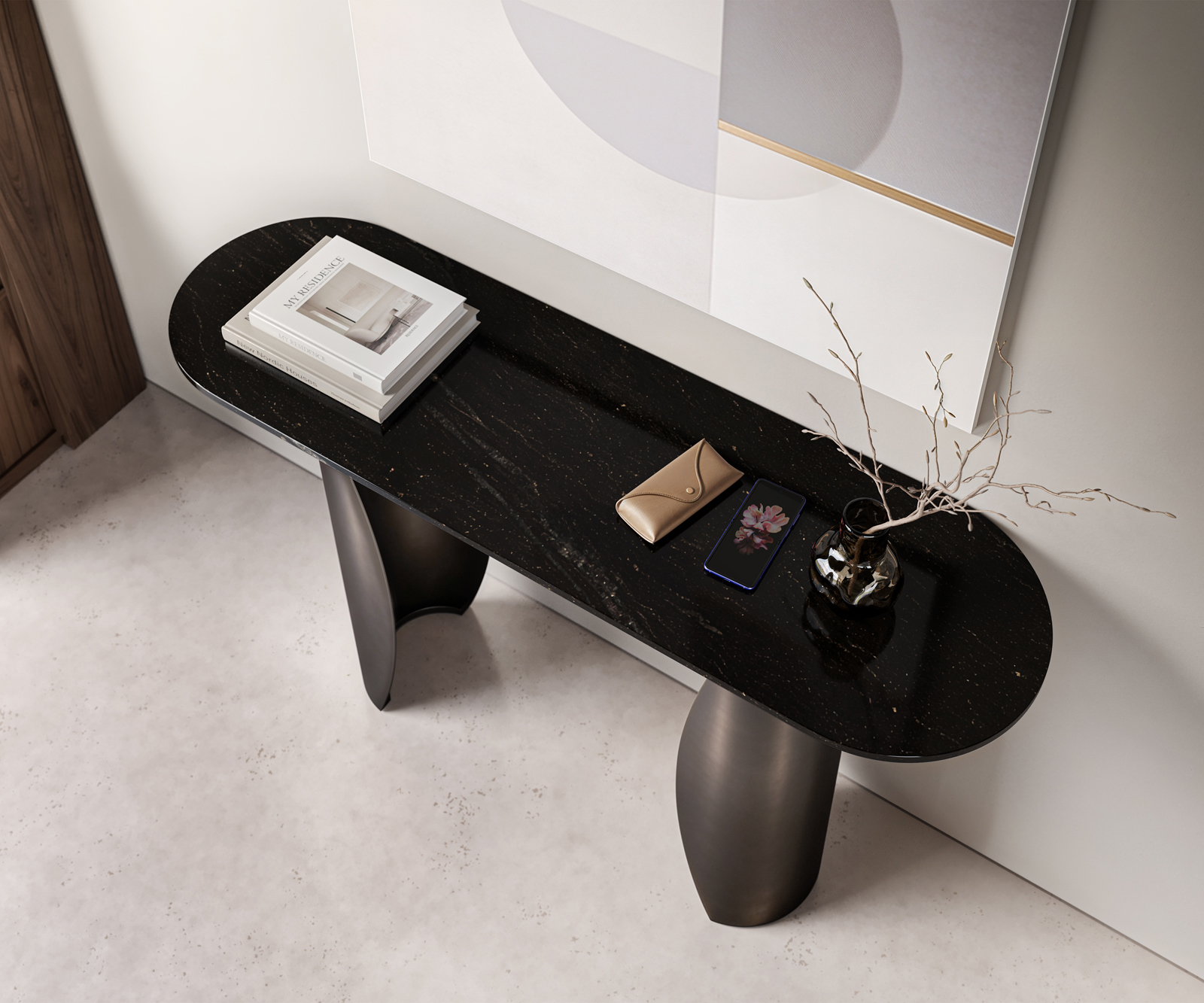 Konzolový stůl Solena 135x40 cm mramor černá stříbrná kov černá vintage - Obrázek 4