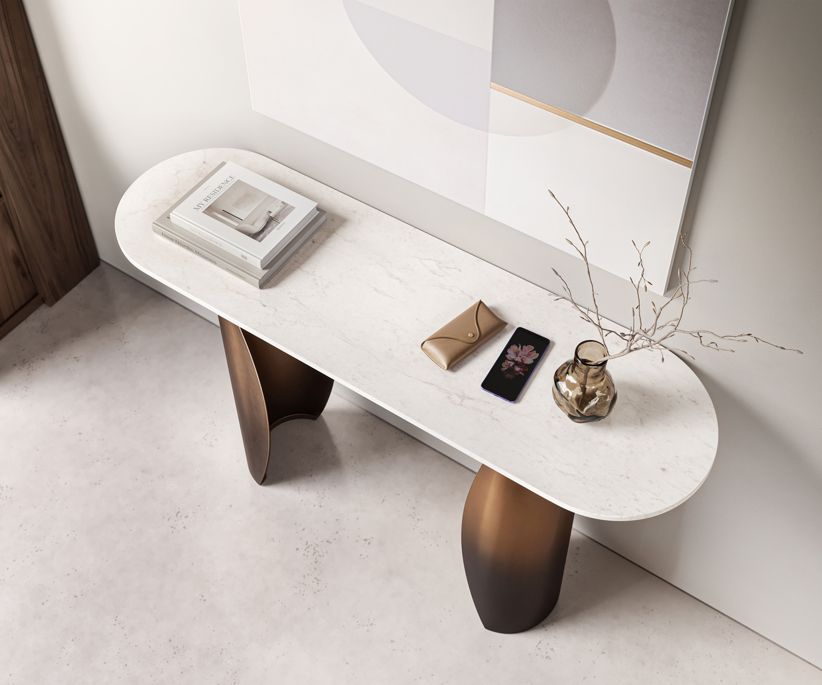 Konzolový stůl Solena 135x40 cm mramor bílá kov zlatá Fusion Finish - Obrázek 4