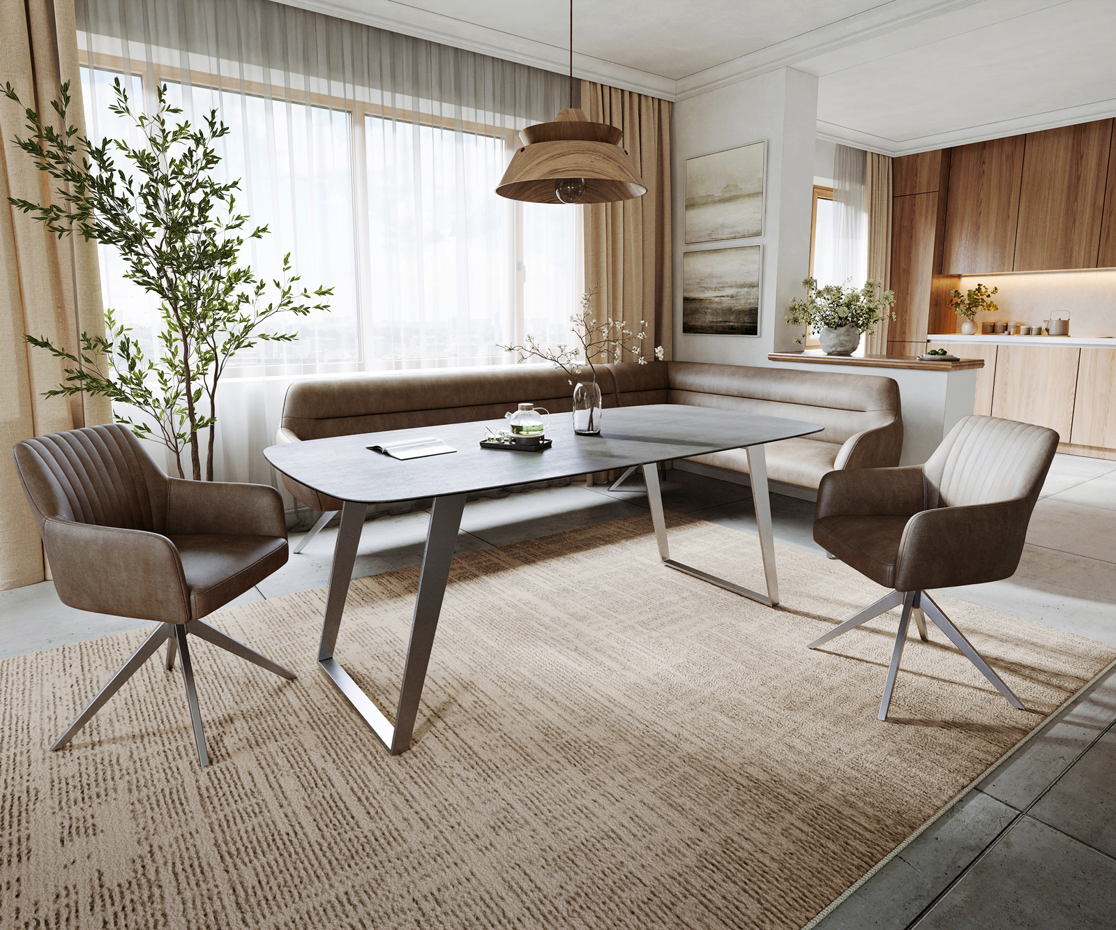 Jídelní stůl Edge Boot 200x100 cm keramika Boulevard betonový vzhled nerezová ocel šikmý - Obrázek 7