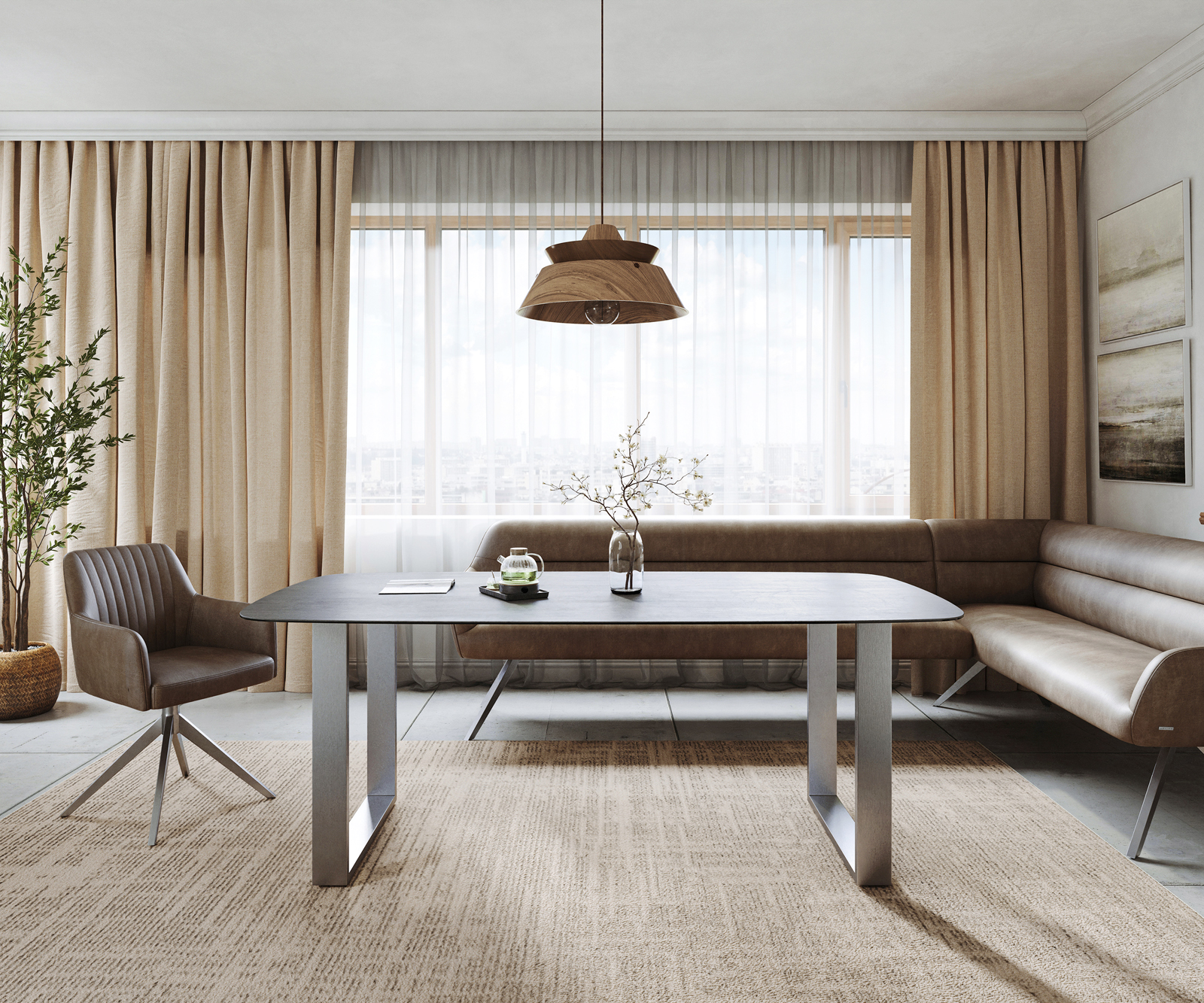 Jídelní stůl Edge Boot 200x100 cm keramika Boulevard betonový vzhled nerezová ocel úzký - Obrázek 2