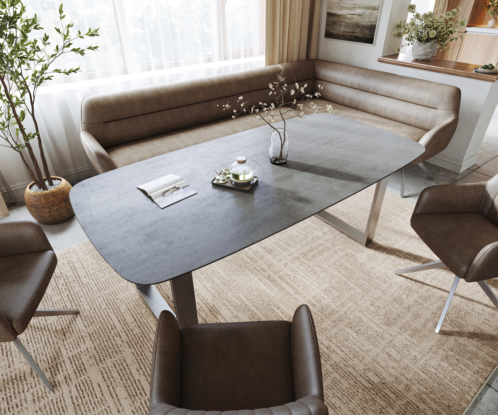 Jídelní stůl Edge Boot 200x100 cm keramika Boulevard betonový vzhled nerezová ocel úzký - Obrázek 4