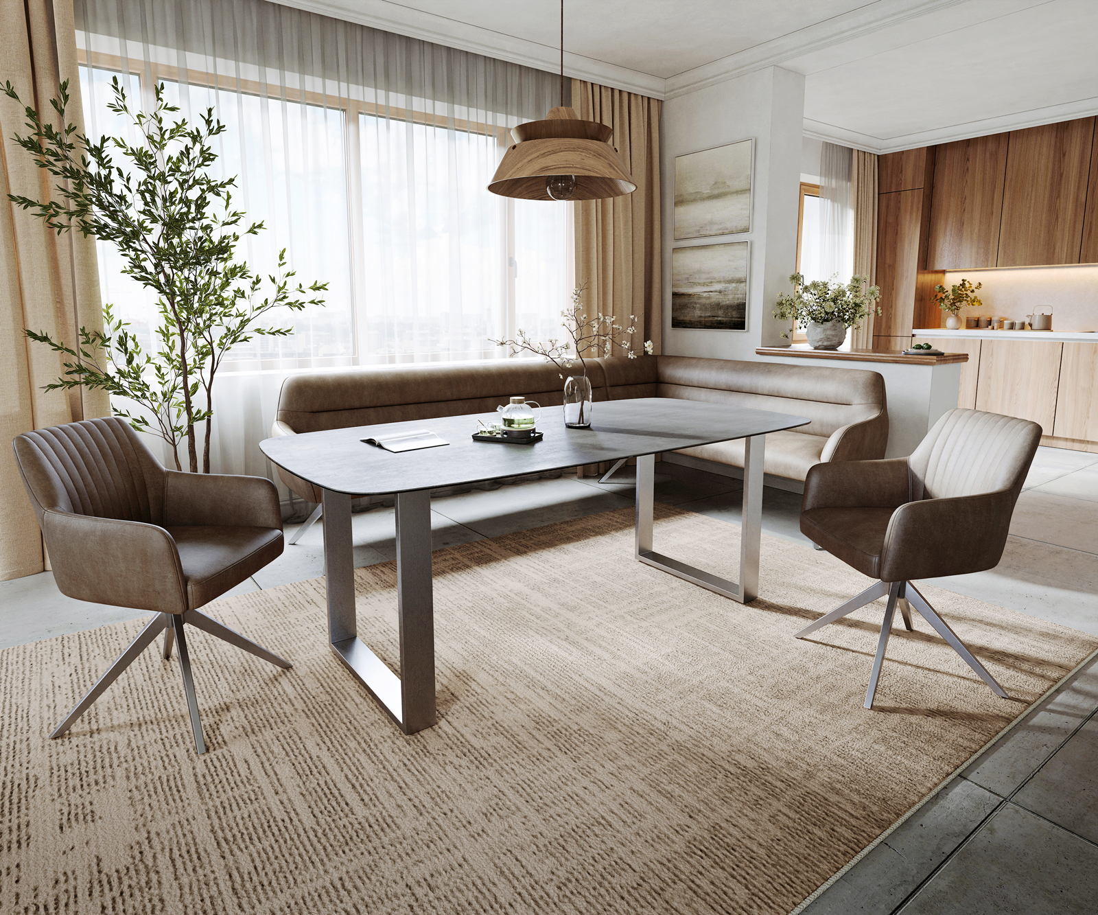 Jídelní stůl Edge Boot 200x100 cm keramika Boulevard betonový vzhled nerezová ocel úzký - Obrázek 7