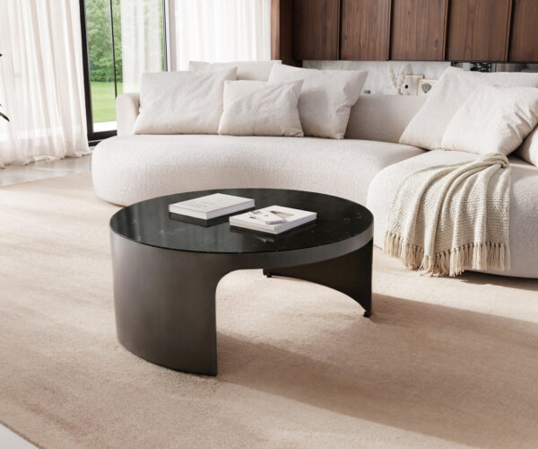 Konferenční stolek Alerio 90x90 cm mramor černá stříbrná kov Black Antique