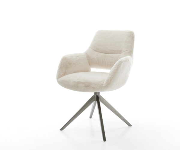 Jídelní židle Yago-Flex s područkami plyšový manšestr krémovo-bílá křížová podnož široká grafitová otočná 360° houpací funkce taštičkové pružiny