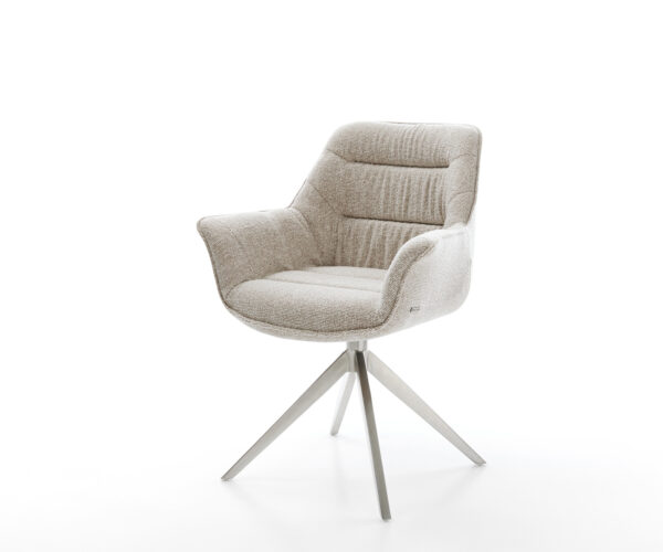 Jídelní židle Kaira-Flex látka Měkký béžová křížová podnož široká nerezová ocel 360° otočný houpací funkce