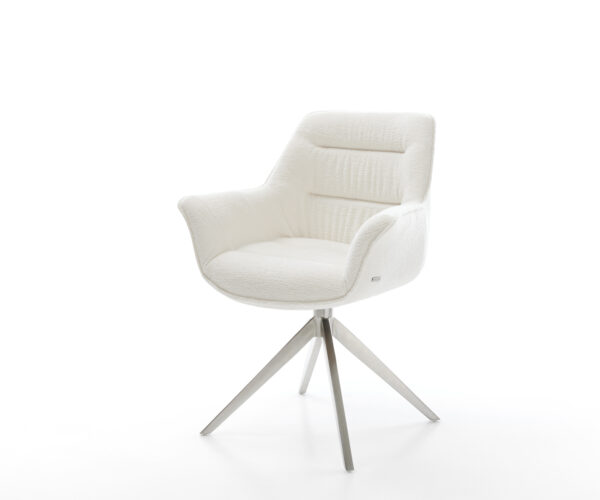 Jídelní židle Kaira-Flex bouclé měkký béžová křížová podnož široká nerezová ocel 360° otočný houpací funkce